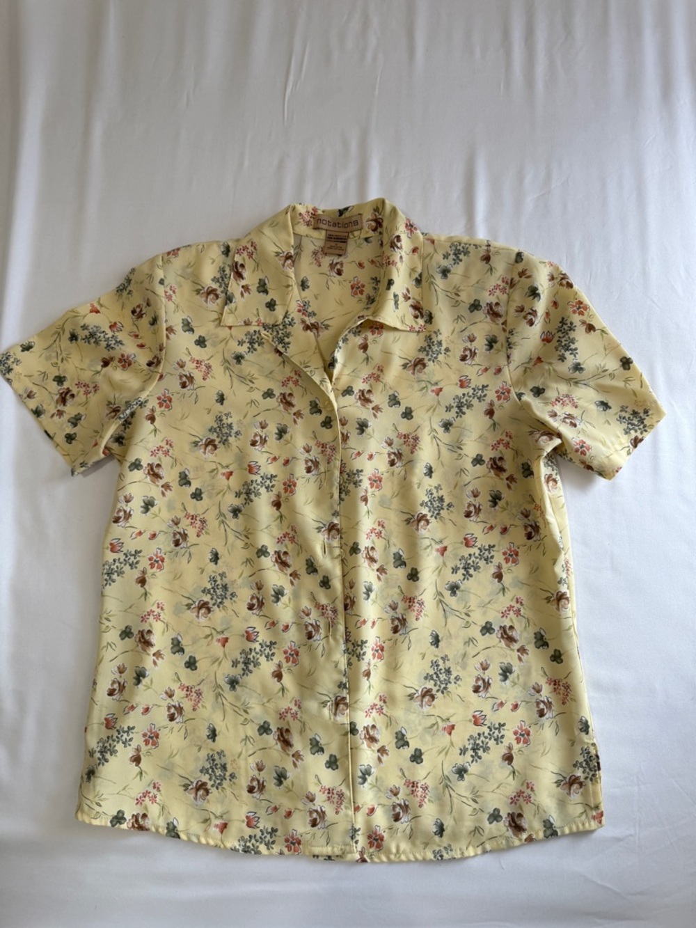 Classic Floral Short-Sleeve Botton Up Shirt with Shoulder Pad- Yellow